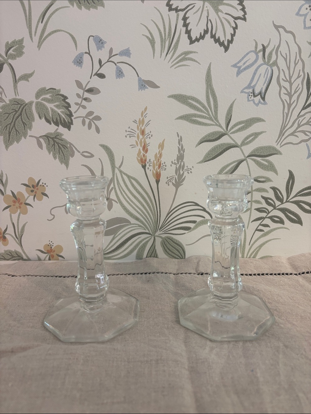 Pair of Clear Glass Candlesticks